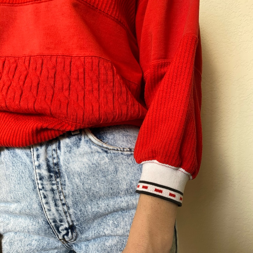 Vintage 1980’s Blast Red 3/4 Sleeve Textured Polo